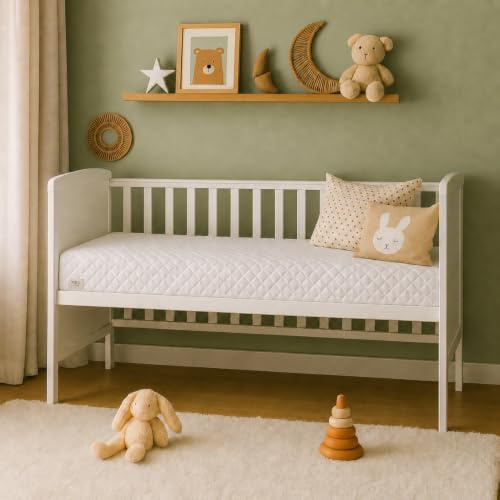 MHG Textiles Baby Cot Bed Mattress 120x60x15cm - Hypoallergenic, Waterproof & Breathable - Firm Spine Support | Removable Washable Cover | Newborn & Toddler Safe- Fits Standard Cot Bed Size
