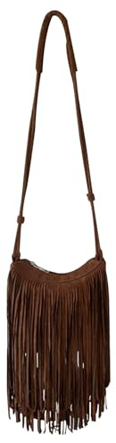 CORIOS Borsa a Spalla in Pelle PU da Donna Borsa a Tracolla con Frange Bohemiane Borsetta a Mano Messenger con Cinghia Aggiustabile Caffè