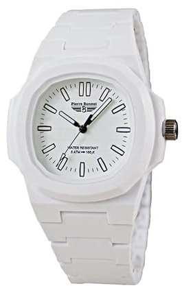 Pierre Bonnet Orologio 9276 Unisex in Policarbonato – Stile Moderno Design Iconico, Movimento al Quarzo, Deployante, Resistente all’Acqua Colorato Casual Sportivo (Bianco)