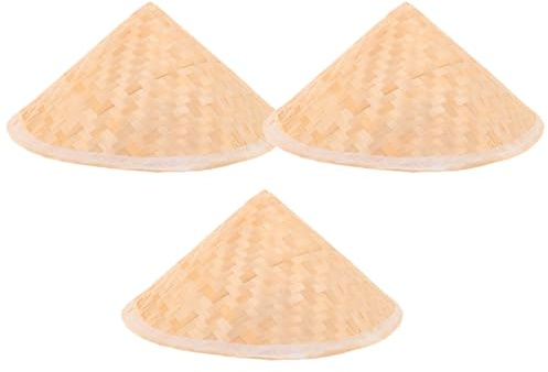 WHAMVOX 3 Piezas Sombreros Infantiles de Paja Gorros Cónicos DIY para Pintar Sombreros Tradicionales Chinos de Cosplay Protección Solar para Pesca y Jardinería Estilo Samurái Japonés para