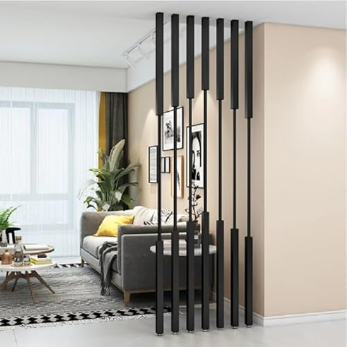 Paquete de 8 postes divisores de habitación, estantería vertical moderna con listones de madera ajustables de 2 a 10 pies, columnas decorativas de montaje en pared (negro, 150 cm)
