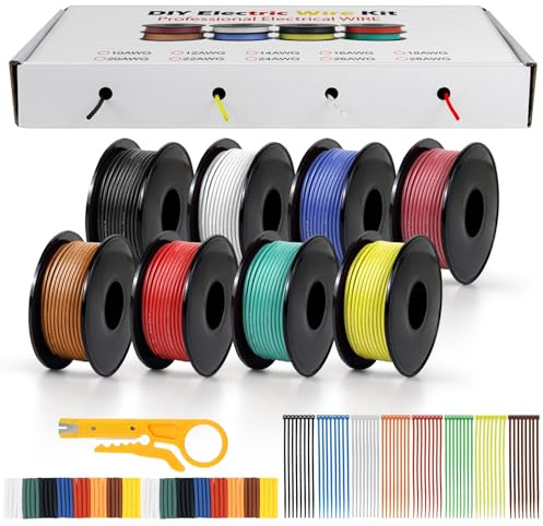 Set di cavi elettrici in silicone, 24 AWG 0,2 mm², 8 colori, 10 metri per rotolo, rame stagnato flessibile, ideale per fai da te, veicoli e impianti domestici