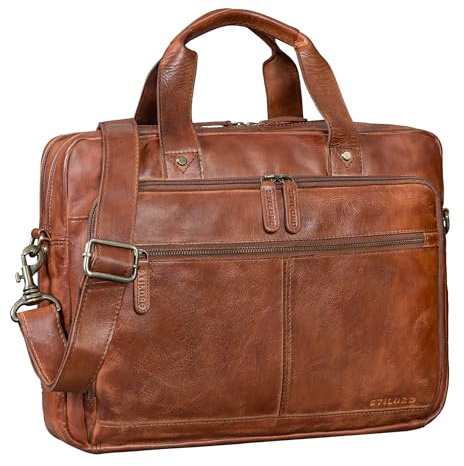 STILORD Ronan Business Aktentasche Herren Leder Groß Dokumententasche A4 Ledertasche Echtleder - Premium Laptoptasche 16 Zoll Arbeitstasche abnehmbarer Schultergurt Farbe:brandy - cognac