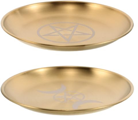 TOPBATHY Lot de 2 Plateaux Rituels Pentagramme en Acier Inoxydable Plateau D’Autel Païen Phases Lunaires Plateau D’Offrandes Multifonction pour Bijoux Bougies et Cérémonies Spirituelles