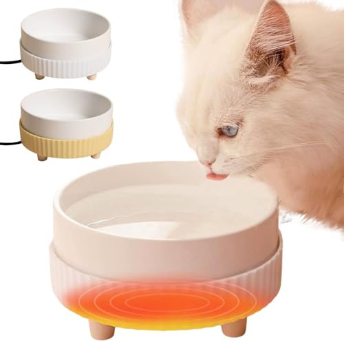 Beheizter Wassernapf für Hunde Katzen Kaninchen und Hühner, Mit Anti-Biss-Kabel Eisfrei, Beheizbare Tränke für kalte Tage (Gelb)