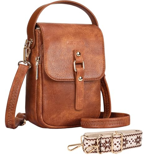 Leathario Handytasche zum Umhängen Damen RFID-blockierung, Umhängetasche Breitem Gurt und extra Schulterriemen, mit Kartenfächern aus Veganem Leder，für Alltags,Party,Geschenk,Ausflug