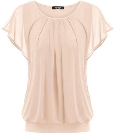 Zeagoo Damblus, Batwing blus, skjortor, kortärmad tunika, topp, blommor, nättoppar, rund krage, t-shirt, blus | Blommor rund krage T-shirt | chiffongblusar | S-3XL