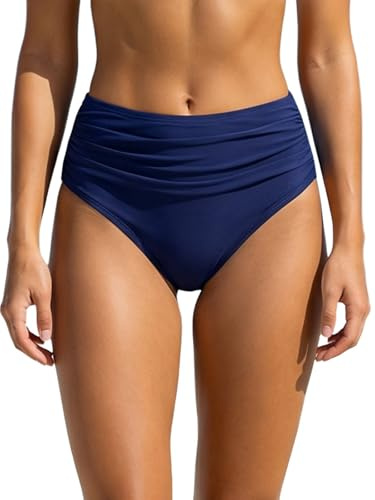 Charmo Womens Bikini Bottoms High Waist Ruched Swimsuit Briefs | Tummy Control, UPF 50+, Breathable, Quick-drying, Beach, Swimming, Tankini Bottom