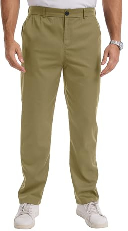 LVCBL Pantalon Chino Homme Regular Fit Stretch Tissu Léger Effet Lin Décontracté Travail Bureau Taille Élastique M-3XL