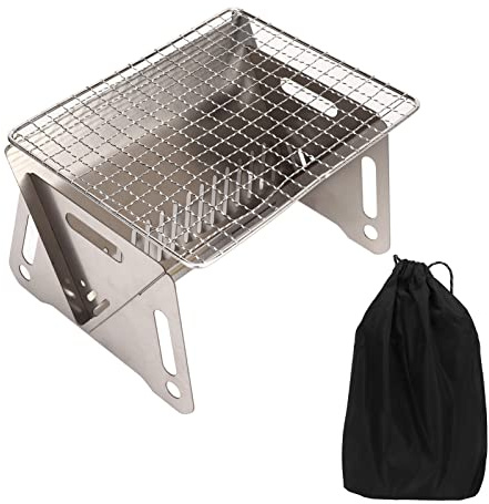 Jenngaoo Gril de Camping Pliant en Acier Inoxydable Résistant à la Chaleur, Barbecue au Charbon de Bois avec Trous de Ventilation, pour Pique nique, Plage, Randonnée