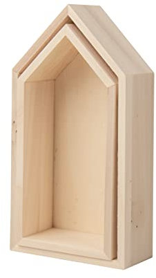 Rayher Rahmen Häuser aus Holz, FSC zertifiziert, 2er Set, 17x9x4 cm + 15x7x4 cm, Holzrahmen, Beige, 62695000