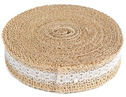G2PLUS 10M Juteband Burlap Band Juteband mit Spitze,2.5CM Jutestreifen Dekoband zum Dekorieren DIY Handwerk Weihnachten Deko Hochzeit