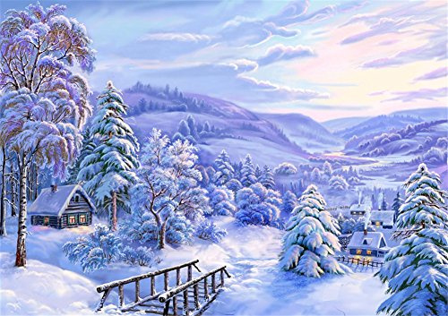 YEESAM ART Neuheiten Malen nach Zahlen Erwachsene Kinder, Winter Schnee Aussicht 40x50 cm Leinen Segeltuch, DIY ölgemälde Weihnachten Geschenke