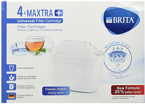 Brita MAXTRA+ -4 Filter Refills Compatible with Pitchers 4 Months Filtered Water-4 Cartridges, White, 4 Count (Pack of 1), 4