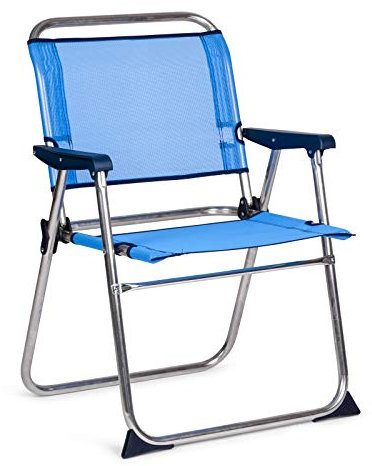 SOLENNY Silla de Playa Plegable con Respaldo Bajo 58x54x81 cm Color Azul Tejido lavable y Pies Estabilizadores para Mayor Seguridad Fabricada en Tubo de Aluminio