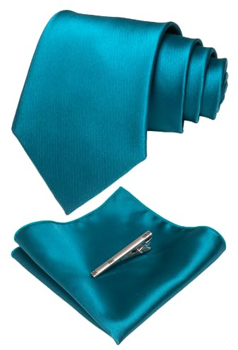 JEMYGINS Cravatta Uomo Orchidea d'acqua in Seta Matrimonio Occasioni Satin Multicolore con Fazzoletto e Fermacravatta