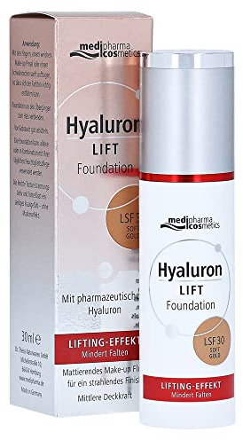 Hyaluron Lift Foundation Soft Gold LSF 30 30ml Neu von Medipharma LIFTING-EFFEKT Mindert Falten Mattierendes Make-up Fluid für ein strahlendes Finish