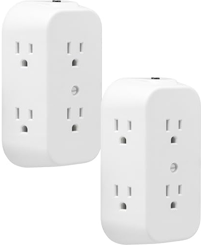GE 6-Outlet Extender, 2 Pack, Grounded Wall Tap, Reset Button, Circuit Breaker, Adapter Spaced Outlets, 3-Prong, Multiple Plug, Quick and Easy Install, Cruise Essentials, UL Listed, White, 46854