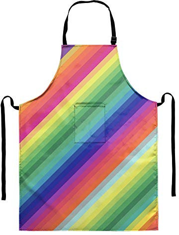 Showudesigns Wasserdichte Küchenschürze, Kochschürze, Kochschürze, Metzgerschürze, Regenbogen-Streifen Schürze für Schule, Teenager Mädchen Malschürze mit Tasche Lehrerschürze