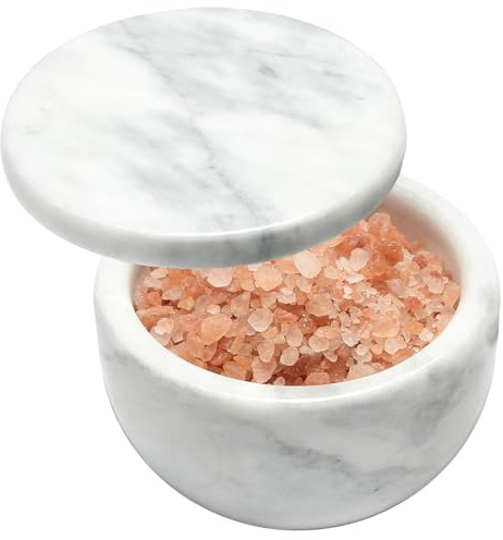 Jalz Marble Salt Holder and Spice Keeper - Black, Big Salt Cellar with Natural Material and Large Capacity