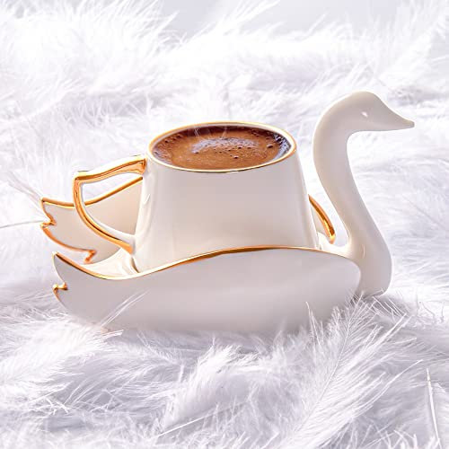 KARACA Swan Set mit 2 Kaffeetassen, 90 Ml Mokkatassen, Robuste Espressotassen Mokkatasse, Traditional Türkisch Kaffeetassen Set, Cappuccino, Porzellan