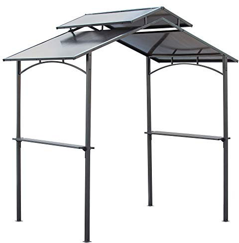 Outsunny Grillpavillon mit Flammschutzdach BBQ-Pavillon mit 2 Ablagen 2,5 x 1,5m Stahl PC Schwarz+Braun