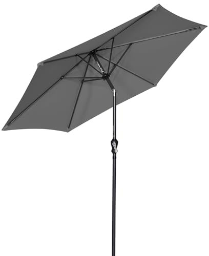 Angel Living 250cm Parasol de Jardín Sombrilla de Acero con Mecanismo de Inclinación Sombrilla con Mástil de Acero de 38mm para Jardín Patio Playa (Gris)