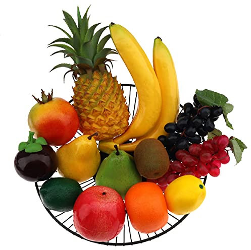 Meiwlong 13 PCS Künstliche Lebensecht Früchte Dekoration Haushalt Party Faux Kiefer Apfel Banane Traube Zitrone Orange Apfel Mangostan Granatapfel Birne Ornament