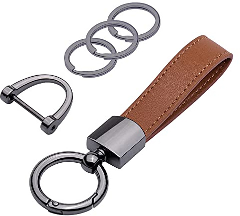 Wisdompro Auto-Schlüsselanhänger aus echtem Leder, universal, strapazierfähig, Leder-Schlüsselanhänger für Männer und Frauen, Braun, 5 inches