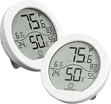 SECRUI KR-TH1 Indoor Hygrometer Thermometer, Room Humidity and Temperature Sensor Gauge with Face Icon Comfort Level Indicator, Large LCD Display, High & Low Records, 3 Mounting Choices, White