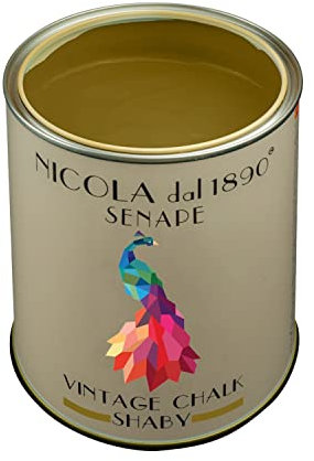 NICOLA VERNICI Vintage-Effektfarbe der Chalk Shabby-Linie auf Wasserbasis, für Innen- und Außenbereiche, mattes Erscheinungsbild,Senffarbe - Größe 1 Liter.