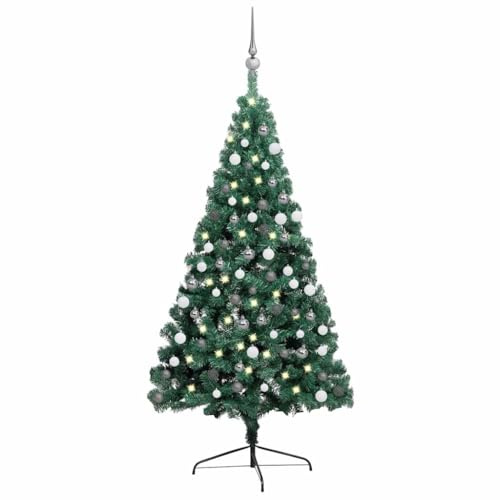 vidaXL Künstlicher Halber Weihnachtsbaum mit LEDs Kugeln Christbaum Tannenbaum Dekobaum Kunstbaum Weihnachten Dekoration Weihnachtsdeko Grün 120cm