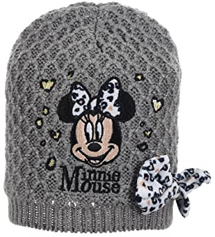 Sun City Minnie Mouse Baby Mädchen Winter-Mütze Strick-Mütze mit Schleife (Grau, 50)