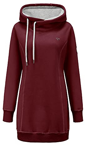 ELFIN Hoodie Pullover Damen Lange Sweaterkleid Kapuzenpullover Sweatshirt Pulli Herbst Winter