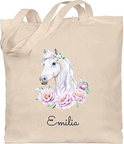 Geschenk mit Namen personalisiert by Shirtracer - Baumwolltasche - Pferde - Pferdekopf Motiv mit Name personalisiert I Pferdemotiv I Pferd Name