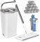 Mop and Buckets Sets, MASTERTOP Floor Mop and Bucket, Squeeze Mops with 140cm Stainless Steel Handle, Flat Mops Buckets for Laminate Tile Hardwood Wall Cleaning, Send 10pcs Wet & Dry Pads - Grey