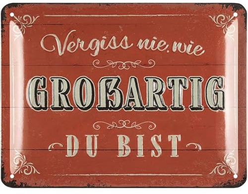 LANOLU Retro Blechschilder Sprüche lustig - Vergiss nie wie großartig zu bist - vintage Metallschild als Geschenk Freundinnen, Farmhouse Deko - Shabby Chic Deko aus Metall, gewölbt 15x20cm