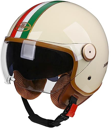 Retro-Motorradhelm, Halber Jethelm Mit Offenem Gesicht, Für Erwachsene, Männer Und Frauen, Rollerhelm Mit Visier, Mopedhelm, DOT/ECE-Zulassung