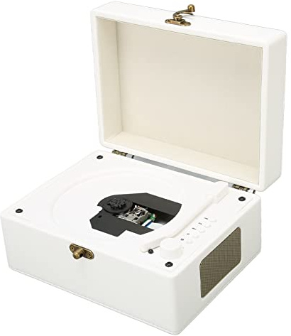 Bluetooth CD-spelare, Retro Bluetooth Record Player Support AUX USB-hörlursuttag, Stereoljud Bärbar CD-spelare Musiksystem med Fjärrkontroll (Vit)