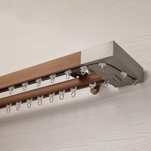 BBHW Wrap Around Curtain Track Wall Mount, Wood Grain Aluminum Alloy Double Track, Home Apartment Decorative Curtain Pelmet for Windows (Color : Wood Color C, Size : 2m (6.6ft))