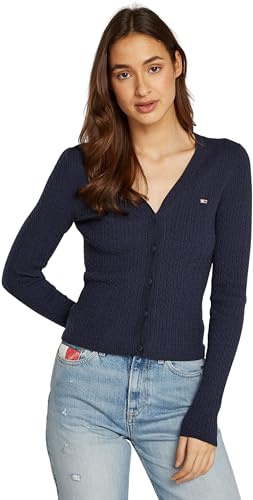 Tommy Jeans Cárdigan Mujer Cable Essential con Botones, Azul (Dark Night Navy Melange), M