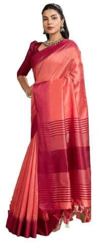 Laavaan Sari de seda de algodón para mujer con pieza de blusa sin coser, talla única