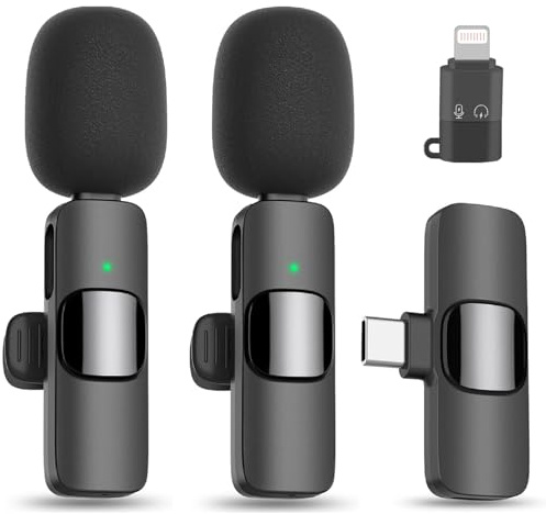 Alles Gute Kabelloses Mikrofon für iPhone Androide (Typ C), Mini Lavalier Mikrofon Plug & Play für Videoaufnahmen, Live Stream, YouTube, TikTok, Facebook, Zoom, Interview, Podcast (iOS&USB-C/2 Mic)
