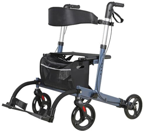 Deambulatore Rollator Pieghevole,Deambulatore per Anziani con 4 ruote,Deambulatore in alluminio,deambulatore da esterno,Con pedale,Altezza regolabile,Per esterno e interno A