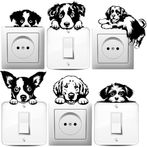 AHANDMAKER 6 Tipos de Pegatinas de Interruptor Creativas para Perros, Emocionante Perro Pegatina de Pared para Perros, Border Collie Y Labrador, Pegatinas de Interruptor de Luz, Pegatinas Decorativas