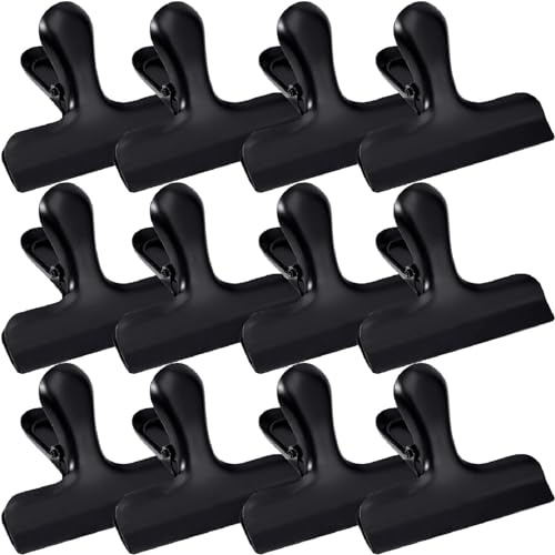 EXTRAPINS 12 Stück Bulldogge Clips, 77mm, Schwarz | Klammern Metall, for Tüten, Fotos, Küche and Büro