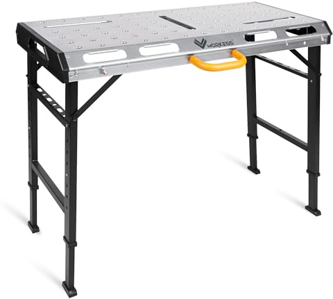 WORKESS Metal Welding Table Folding 1000 lbs Load Capacity Heavy Duty Steel Construction Workbench for Welding Adjustable 7 Level Height
