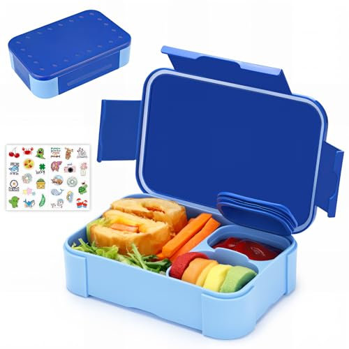 Bugucat Bento Lunch Box for Kids, 900 ml Leak-Proof Food Container with Compartments, Microwave & Dishwasher Safe, Ideal for School, Travel & Nursery(Blue)