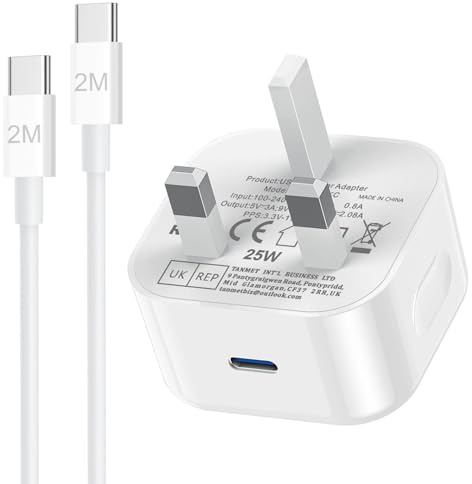 Samsung Fast Charger Plug and Long Cable 2M for Samsung Galaxy S26 S25 S24 S23 S22 S21 S20 A55 A54 A17 A16 A15 A32 A36 A35 A34 A33 A52 A53 A26 A25 A23 A24 A56, USB Type C Plug with USBC Charging Lead