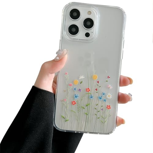 Einaily Custodia per iPhone 14 Case Crystal Clear Moda Chic Fiore Pattern Custodia Ultra Sottile Trasparente Trasparente Morbida TPU Silicone Gel Bumper Bumper Bumper Antiurto Resistente ai Graffi